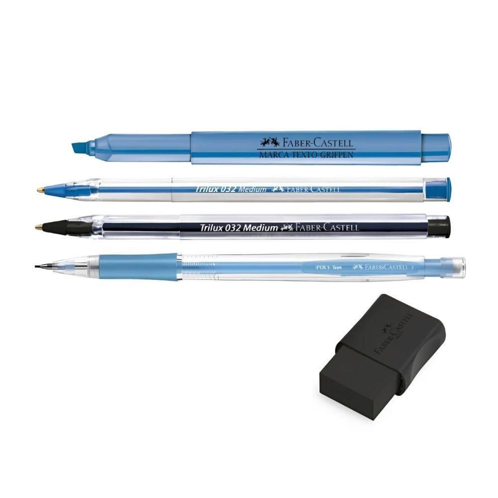 Kit Escolar 5 Peças Faber Castell - Azul e Preto