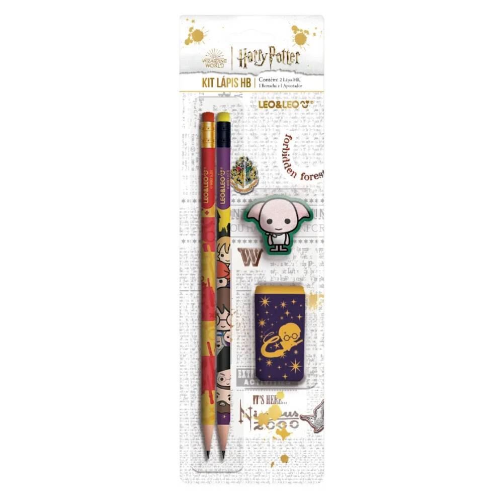 Kit Escolar Harry Potter De Lápis Com Apontador E Borracha Leoeleo - 4 Peças