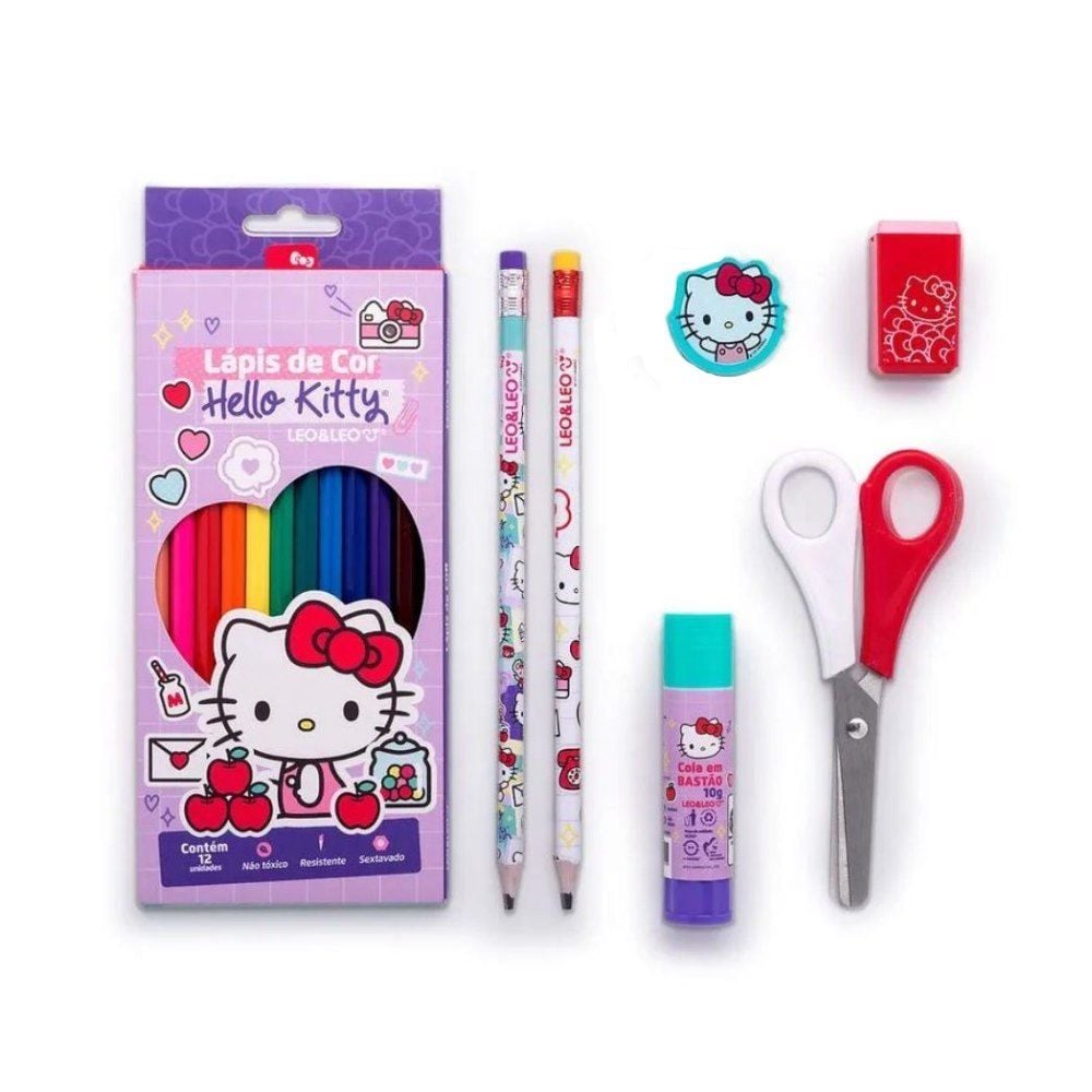 Kit Escolar Hello Kity Leo & Leo - 18 Peças