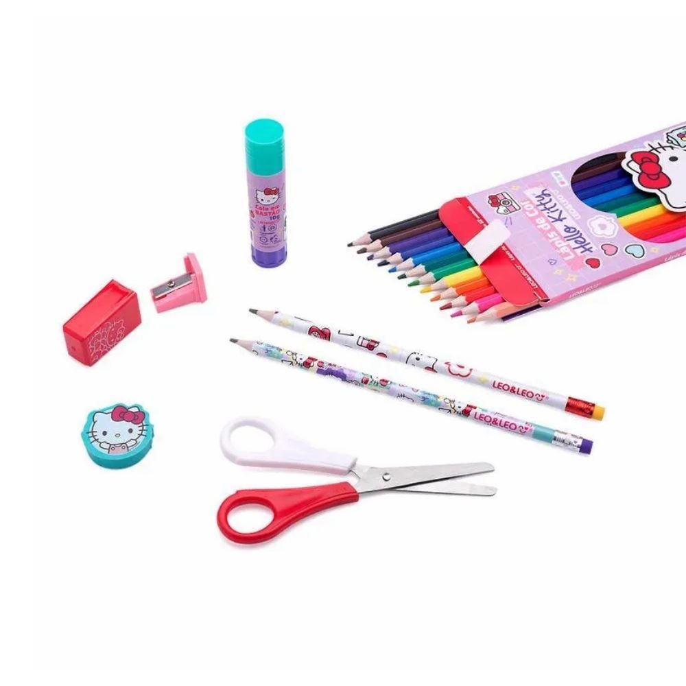Kit Escolar Hello Kity Leo & Leo - 18 Peças