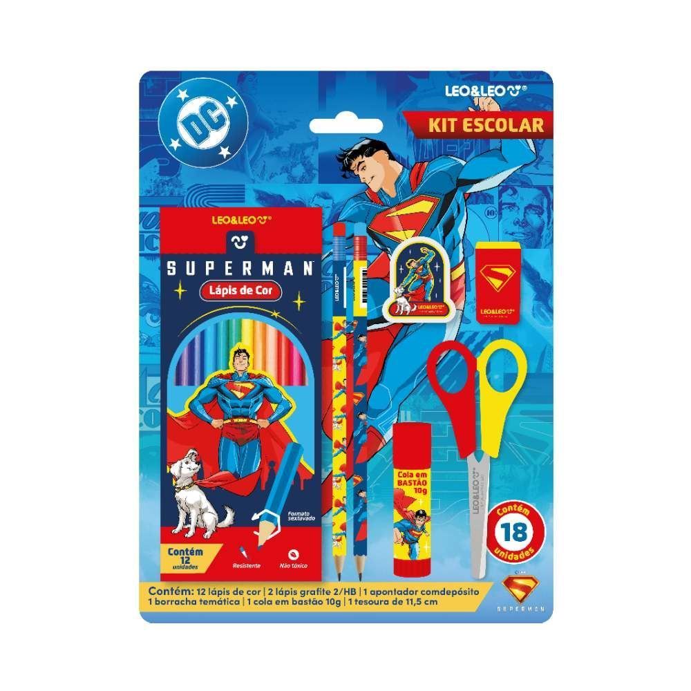 Kit Escolar Super-Homem Leo & Leo - 18 Peças