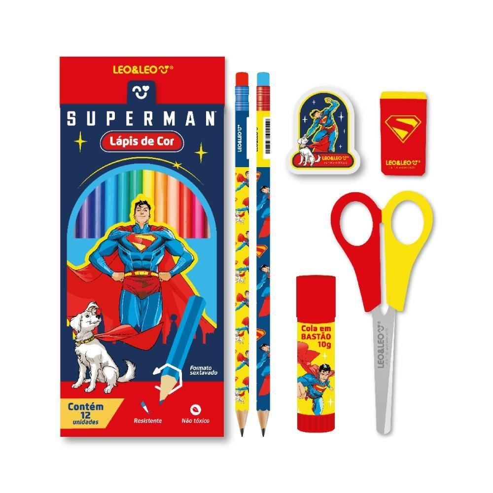 Kit Escolar Super-Homem Leo & Leo - 18 Peças