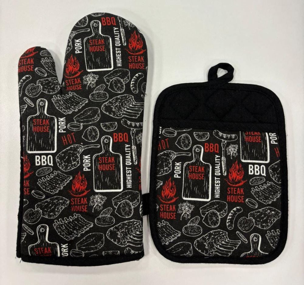 Kit Luva 18Cmx33cm + Pegador 18Cmx23cm Estampado - CHURRASCO