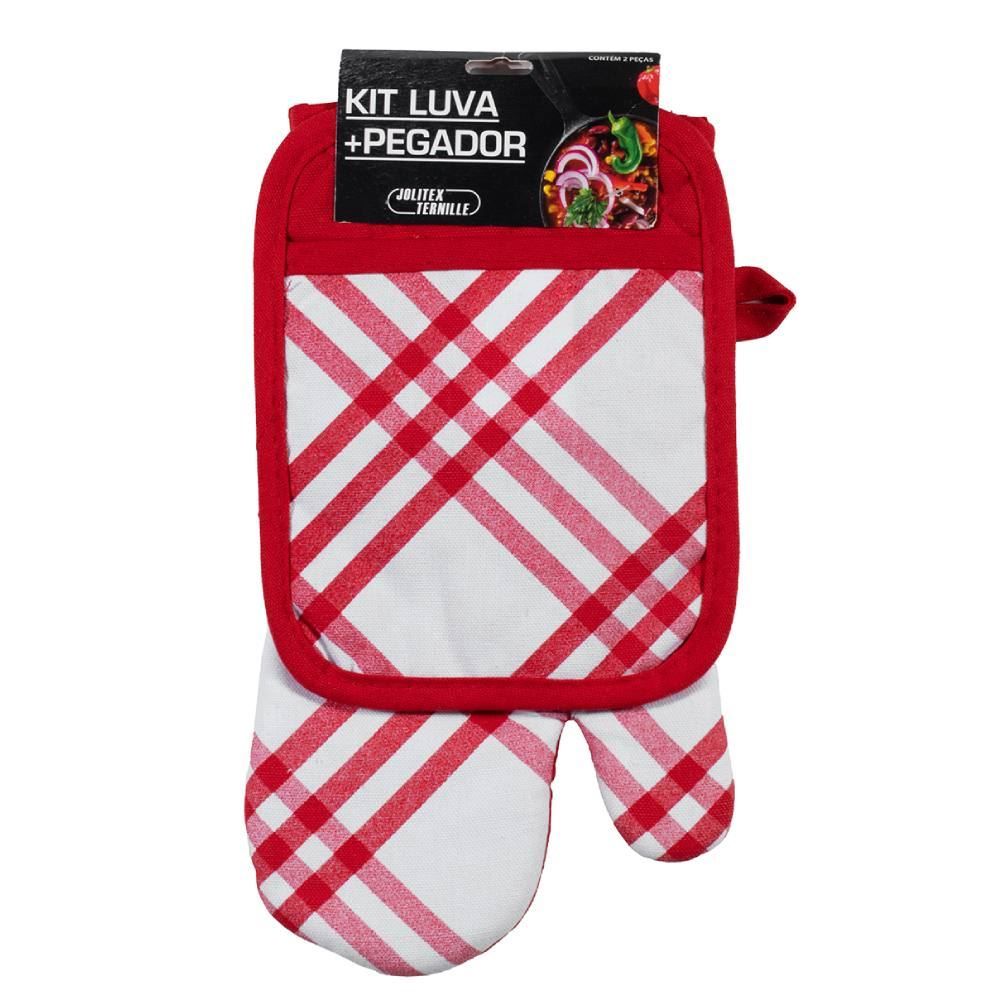 Kit Luva E Pegador De Panelas Jolitex - Xadrez Vermelho