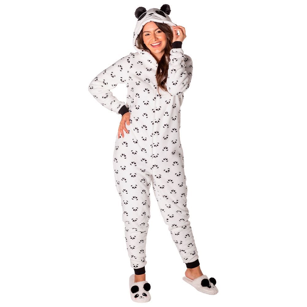 Kit Macacão e Meia Feminino Adulto Panda Holla