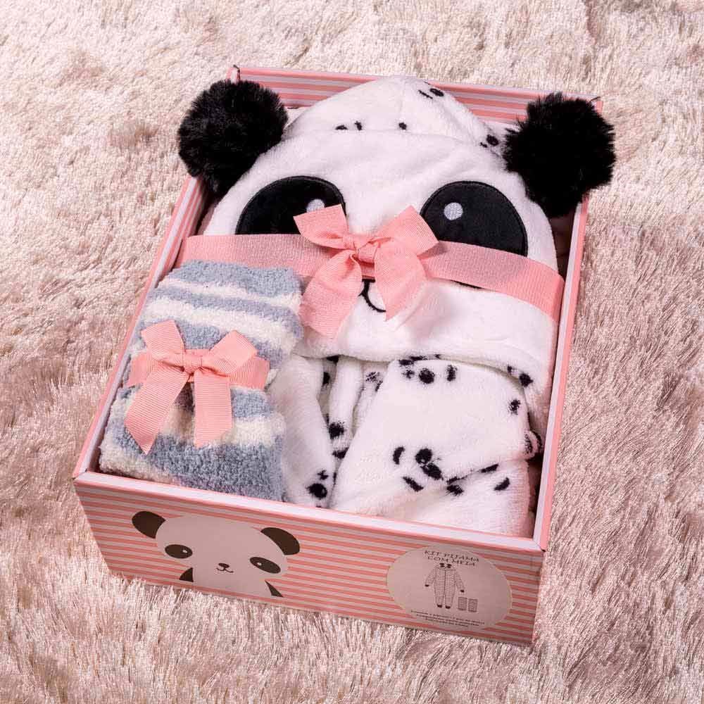 Kit Macacão e Meia Feminino Adulto Panda Holla