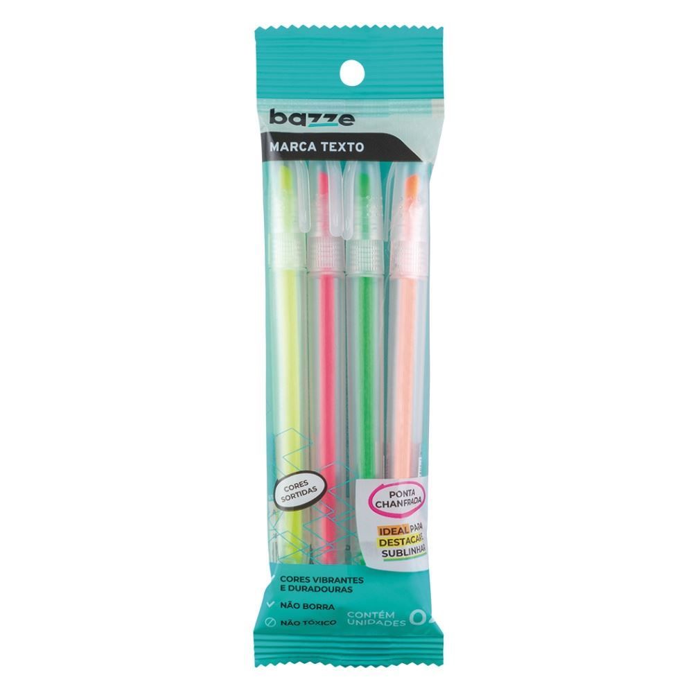 Kit Marca-Texto Neon 4 Unidades Bazze Tris - Sortido