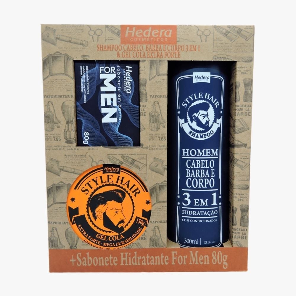 Kit Masculino Com Shampoo 300Ml Pomada Capilar E Sabonete Hedera - Men
