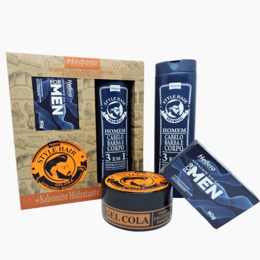 Kit Masculino Com Shampoo 300Ml Pomada Capilar E Sabonete Hedera - Men