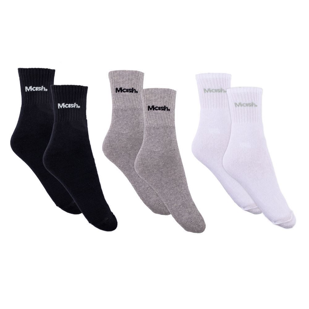 Kit Meia 03 Pares Cano Curto 39-43 Mash - Branco Cinza Preto
