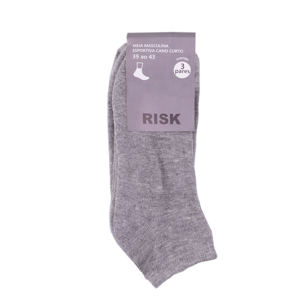 Kit Meia 03 Pares Cano Curto 39-43 Risk - Cinza