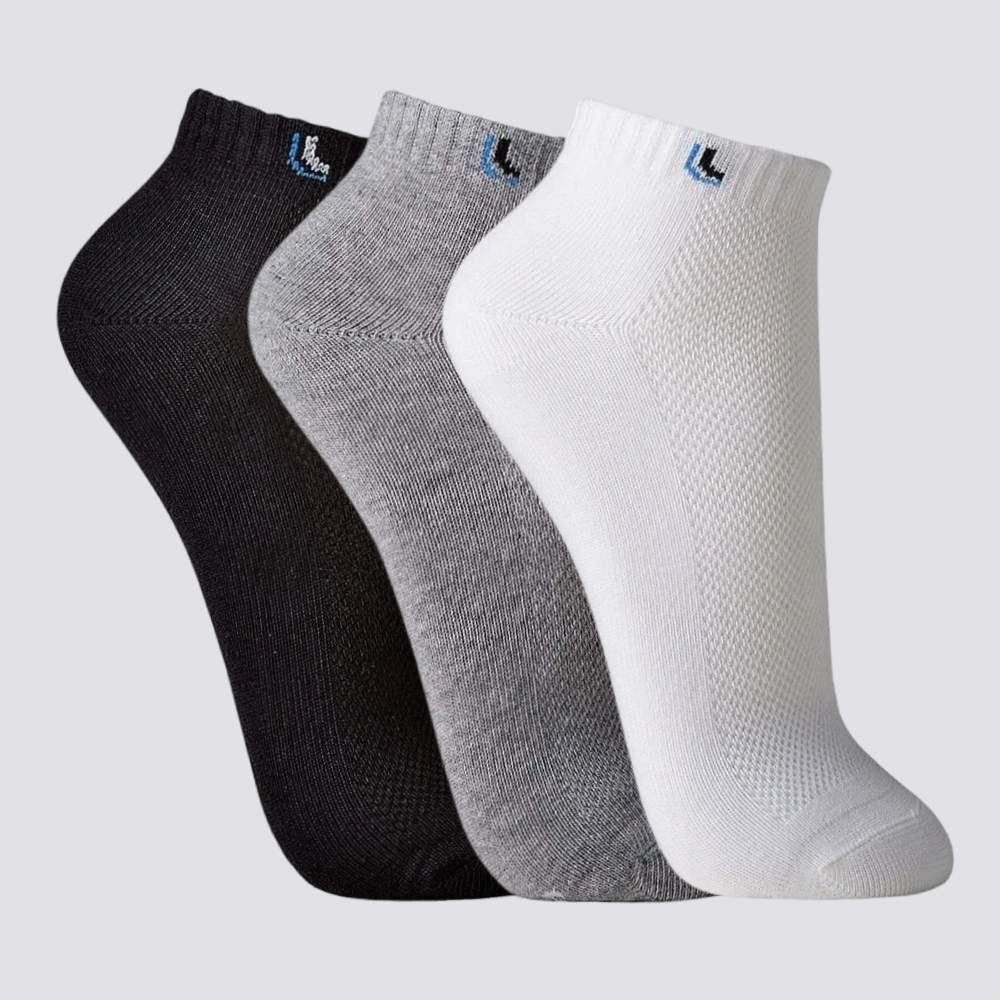 Kit com 3 Pares Meia Soquete Lupo - Branco/Cinza/Preto