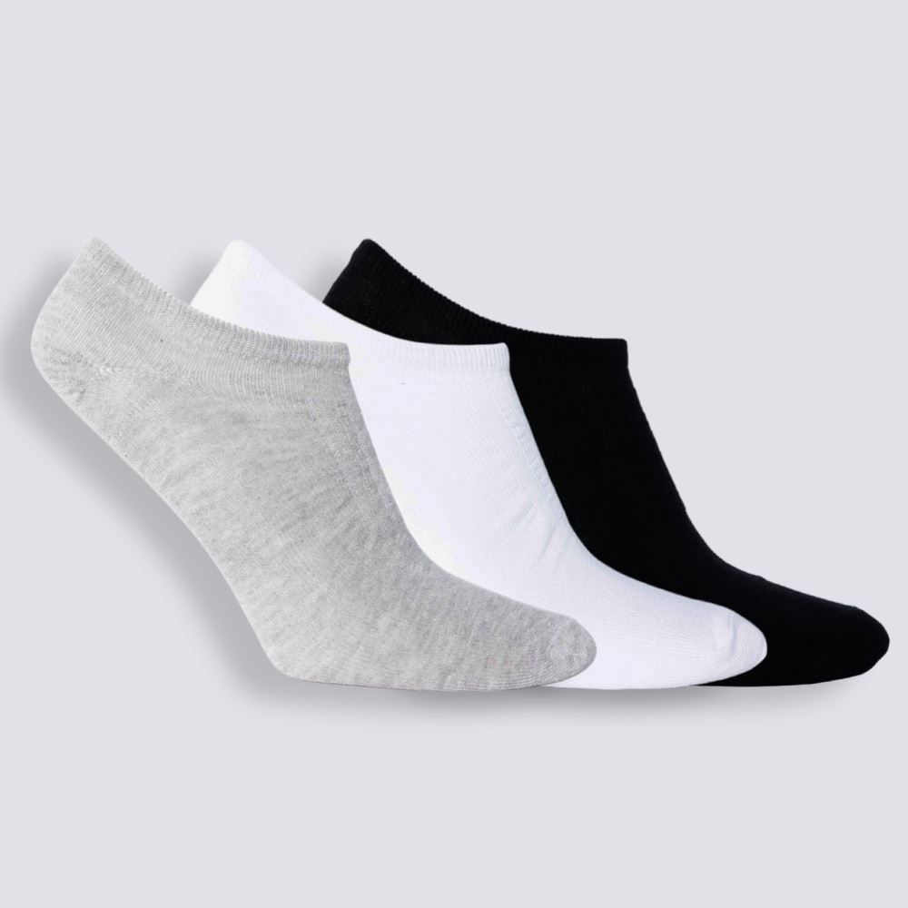 Kit Meia Feminina Com 3 Pares Cano Invisível Holla - PTO/BCO/CZA