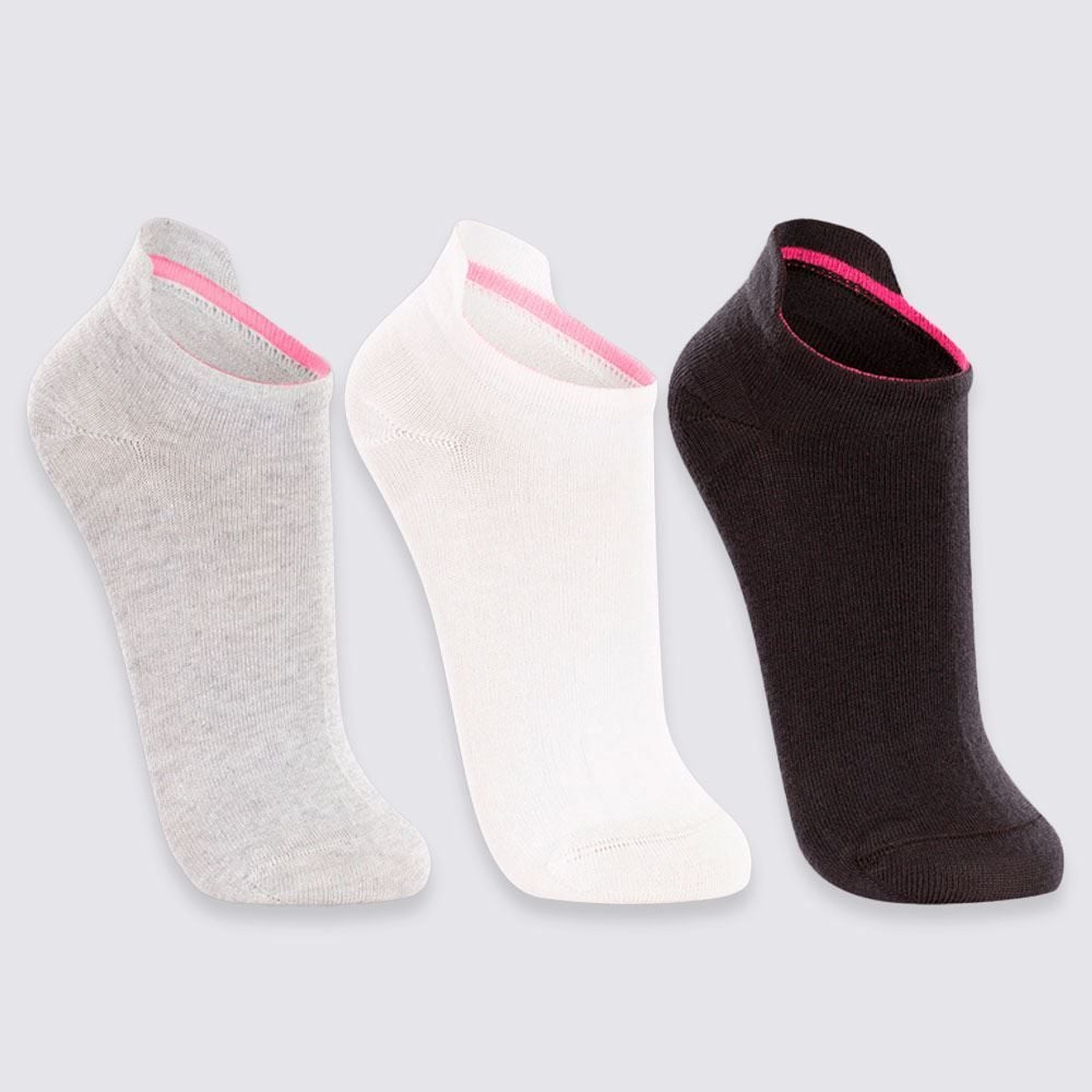 Kit Meia Feminina Soquete com Puxador Lupo - Branco/Preto/Cinza