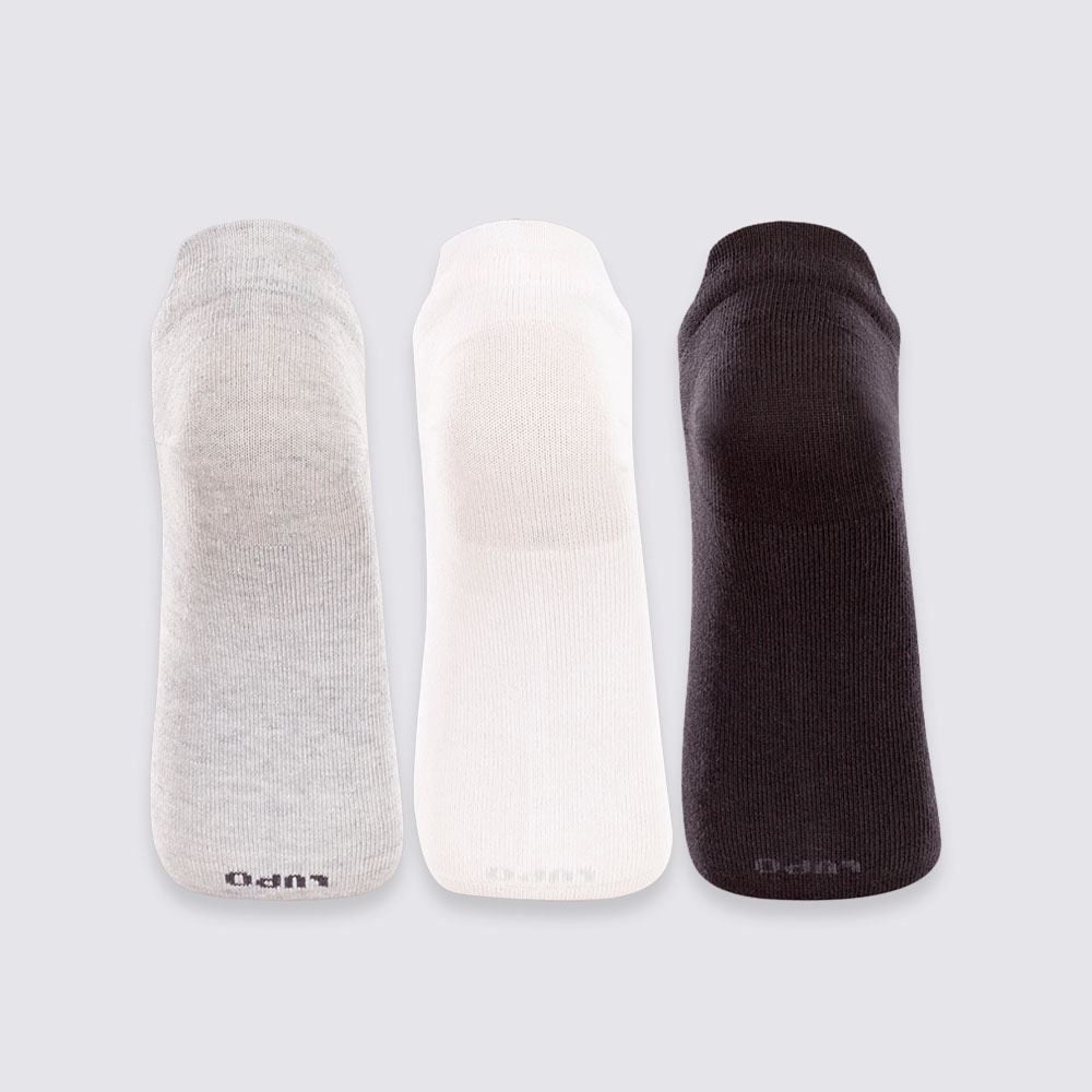 Kit Meia Feminina Soquete com Puxador Lupo - Branco/Preto/Cinza