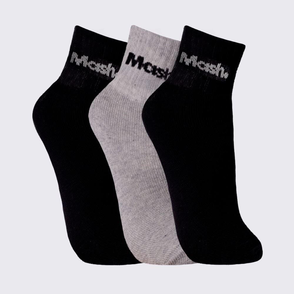 Kit Meia Masculina com 3 Pares Cano Curto Esportivo Mash - Pt/Cz/Pt 39/43