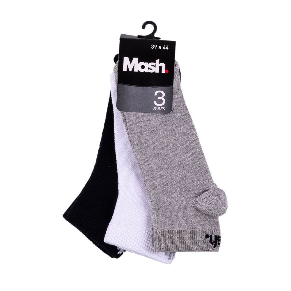 Kit Meia Masculina com 3 Pares Cano Curto Mash - Br/Mc/Pt 39/44