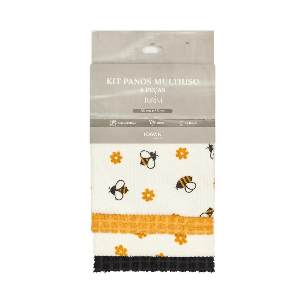 Kit Panos Multiuso Pratik 4 Peças Havan Casa - Abelhas Flores Amarelo
