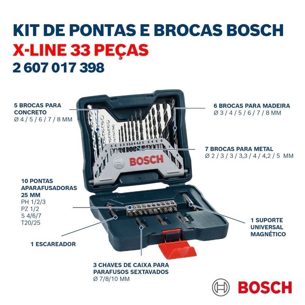 Kit Pontas Brocas Bosch X-Line Perfur 33 Peças - 2607017398