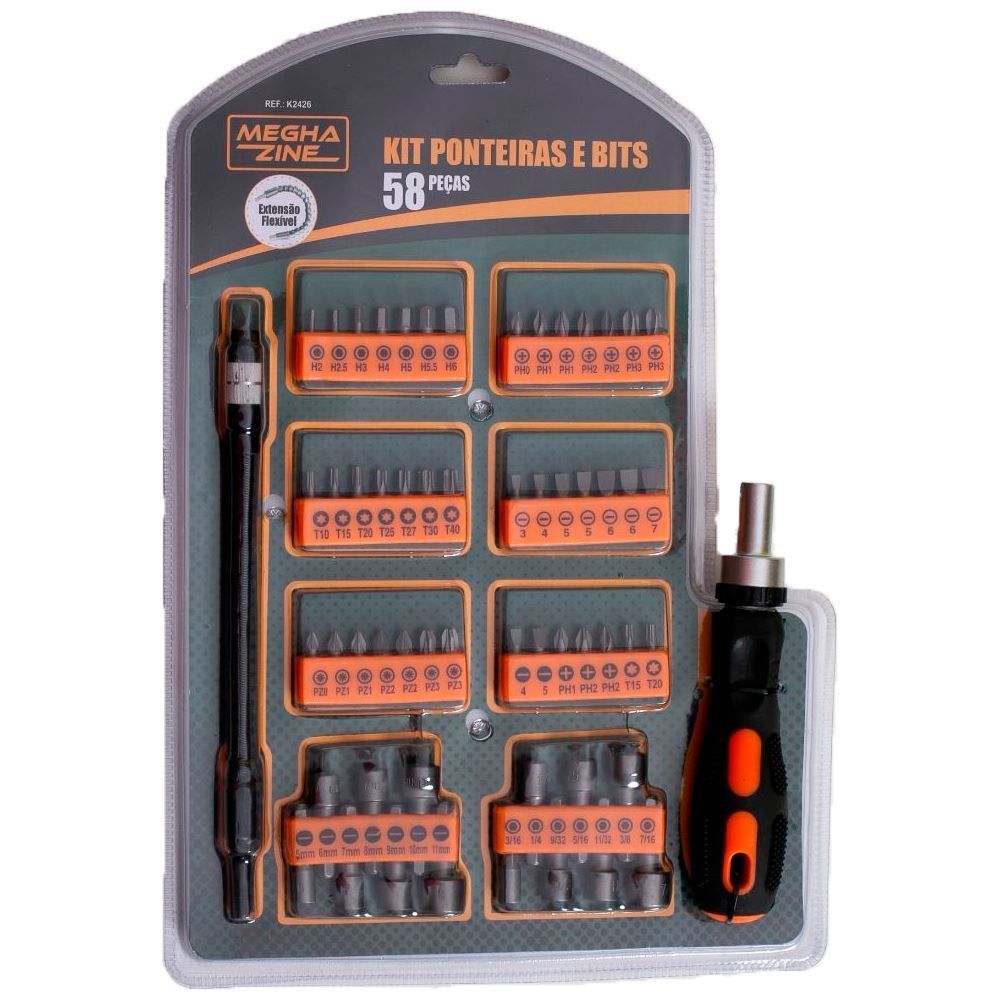 Kit Ponteiras E Bits Com 58 Peças Meghazine -K2426 - Laranja