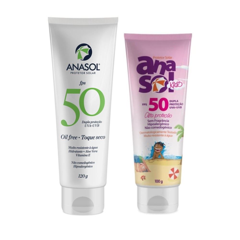 Kit Protetor Solar Anasol Corporal Fps 50 120G E Kids Fps 50 100G - Dupla Proteção