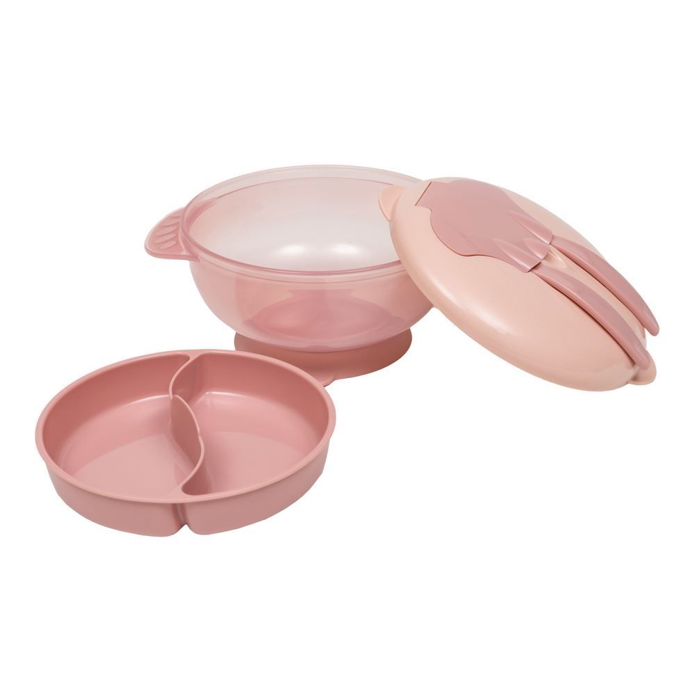 Kit Refeição Infantil Com Compartimento E Talheres Buba - Rosa Claro