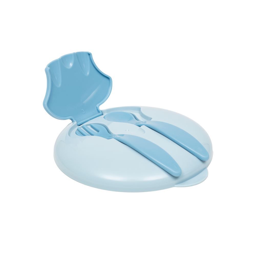 Kit Refeição Infantil Com Compartimento E Talheres Buba - Azul Claro