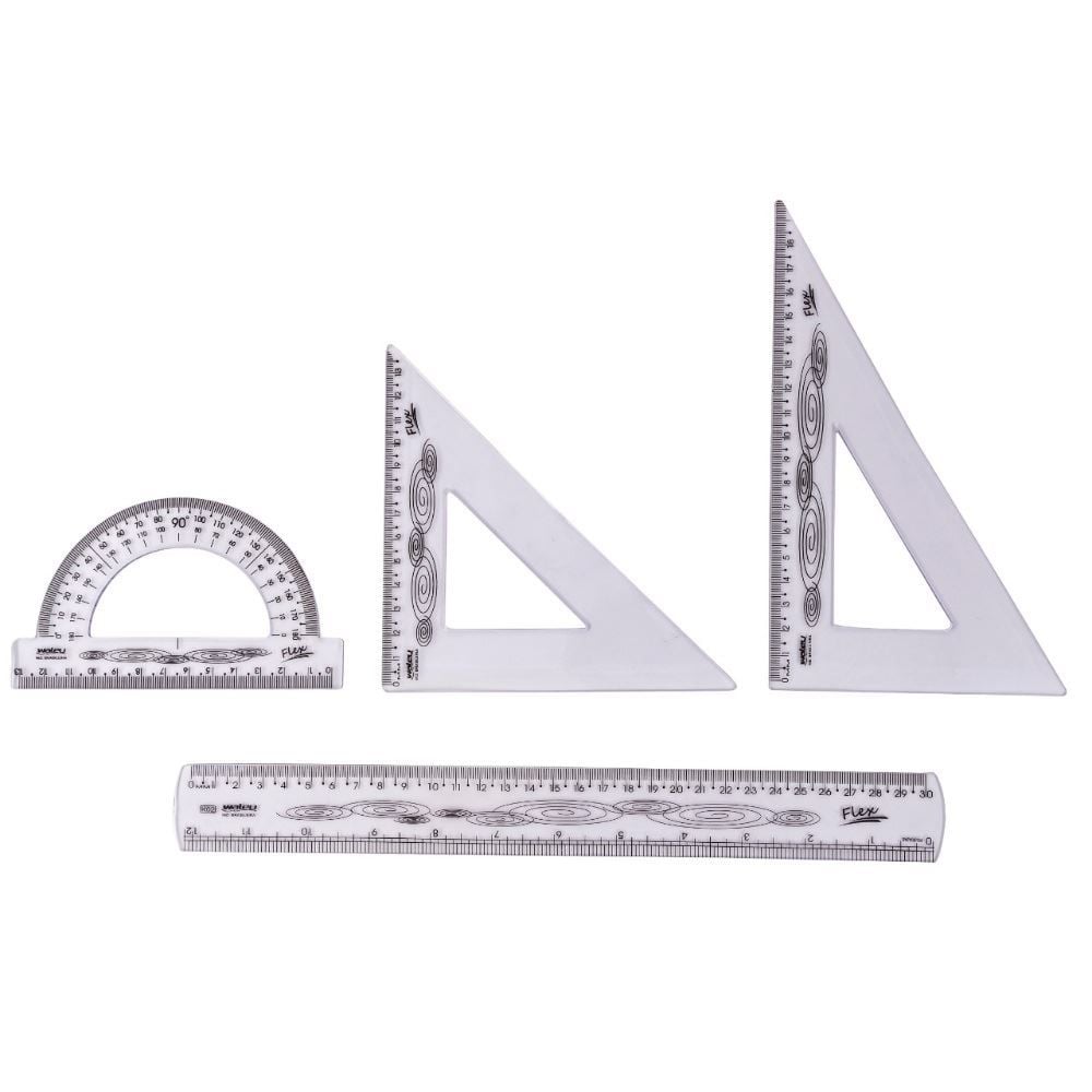 Kit Réguas Geométricas Flexível Cristal Waleu - NÃO FAZ PARTE DO MIX