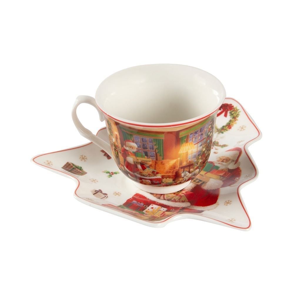 Kit Xícara Com Pires Pinheiro Natalino Dinatale - Colorido