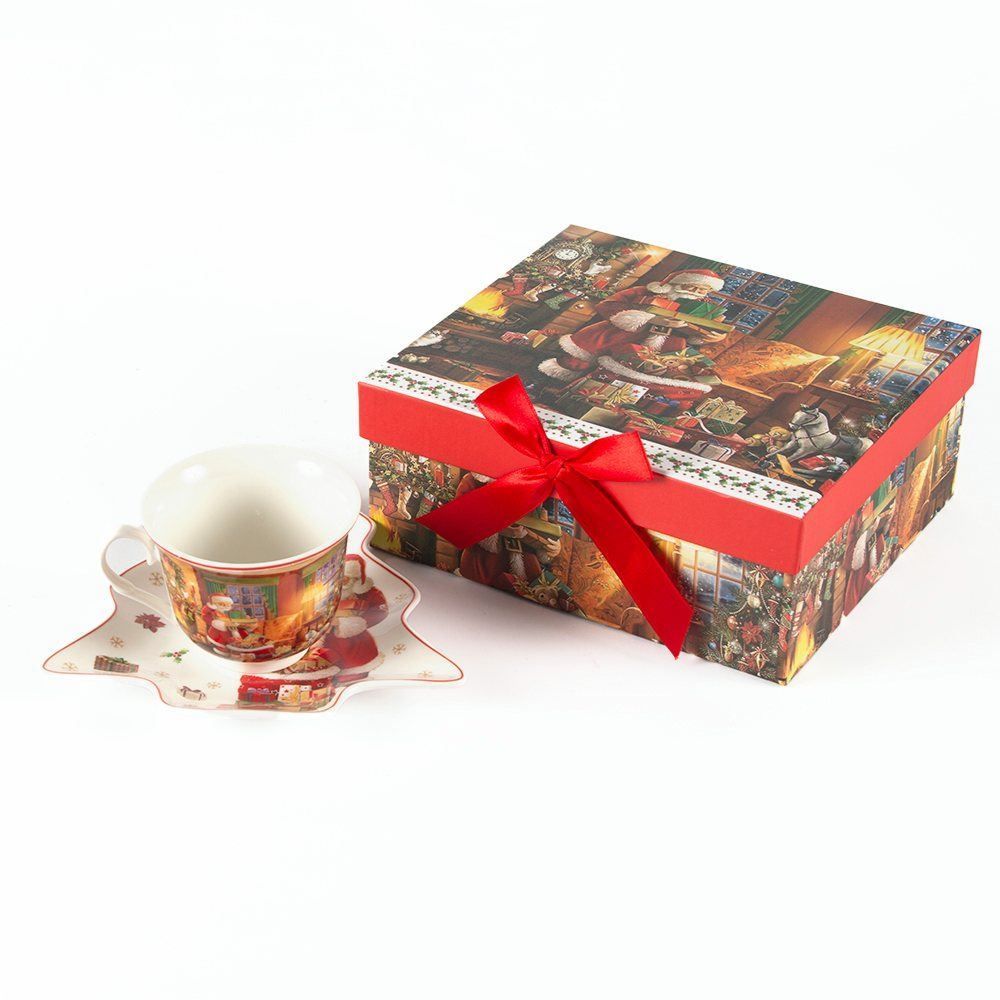 Kit Xícara Com Pires Pinheiro Natalino Dinatale - Colorido