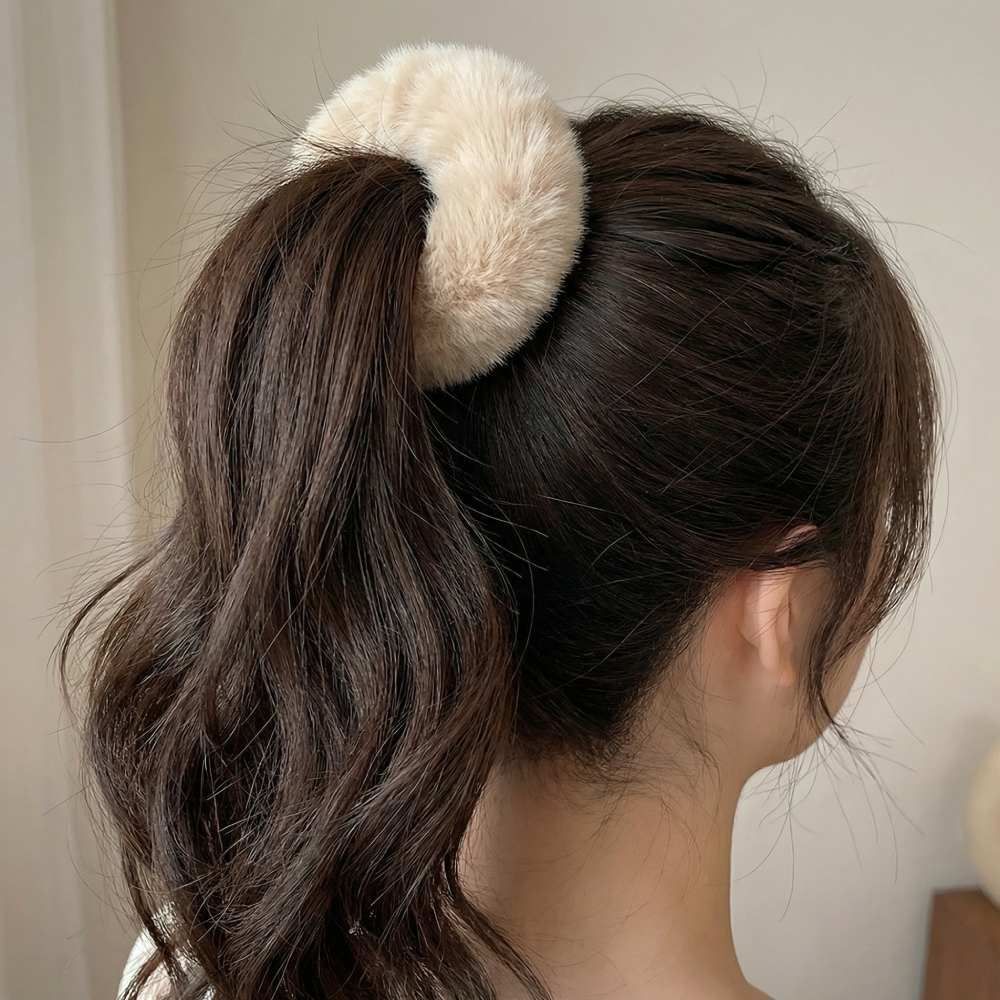 Laço de Cabelo de Pelúcia Tamanho Pequeno Thepró Vogue - Baunilha
