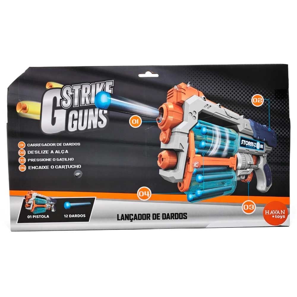 Lançador De Dardos 2 Tambores 12 Dardos Branco Havan Toys - HBR0305