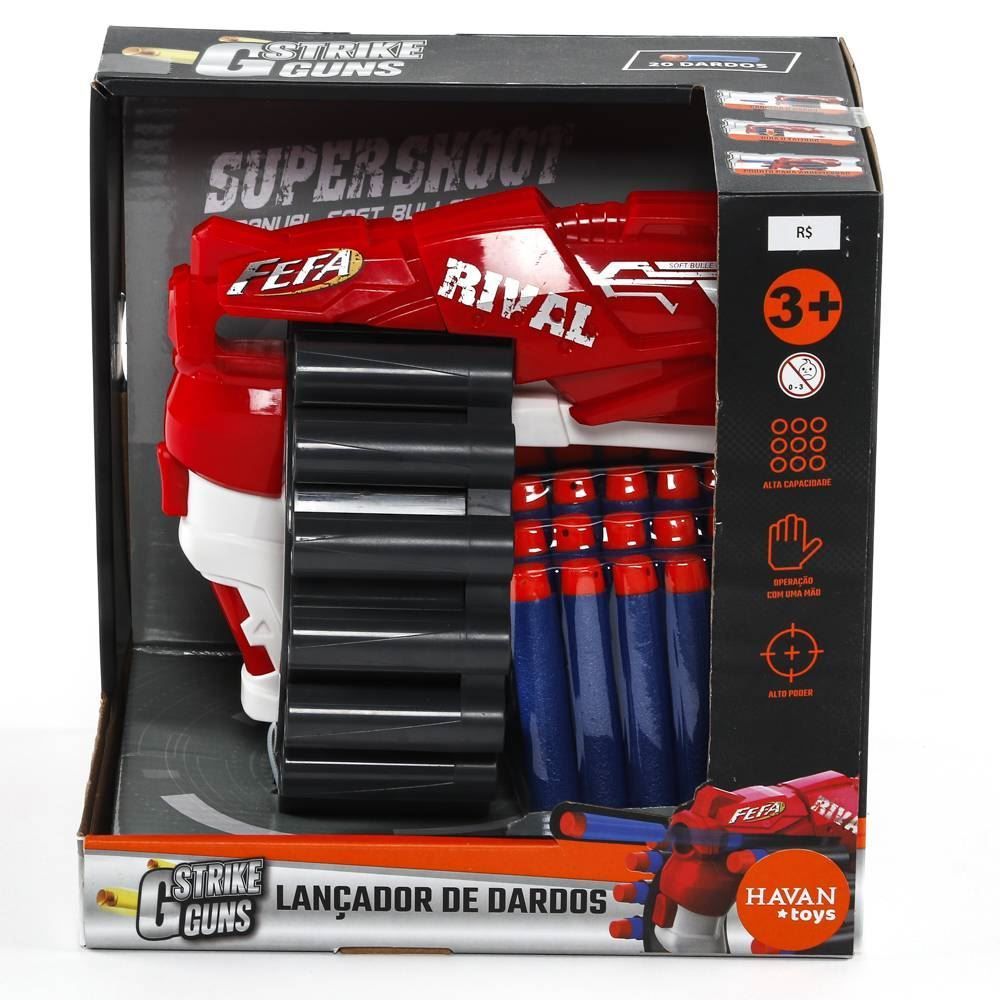 Lançador De Dardos Vermelho 20 Dardos Strike Guns Havan Toys - Vermelho