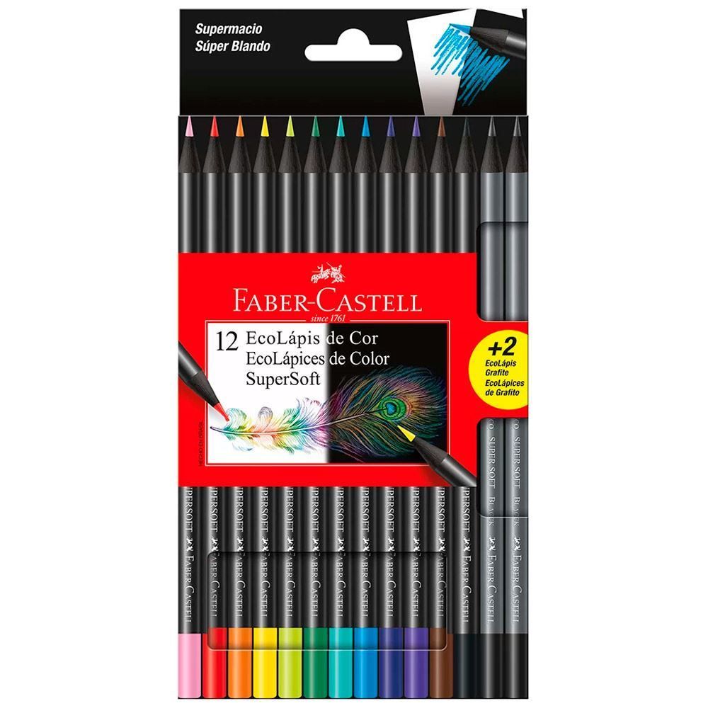 Ecolápis De Cor 12 Cores + 2 Ecolápis Grafite Supersoft Faber Castell - 14 Peças
