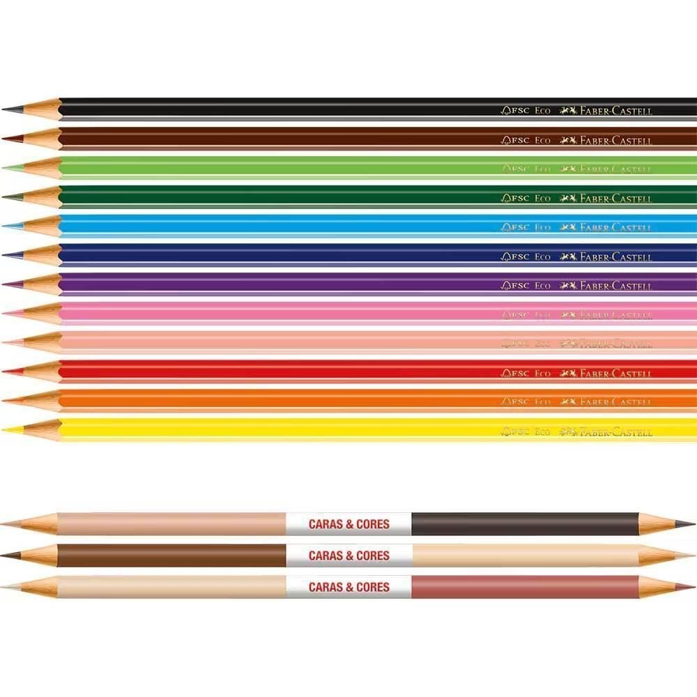 Lápis de Cor 12 Cores e 3 Lápis Caras e Cores Faber Castell - 15 Cores