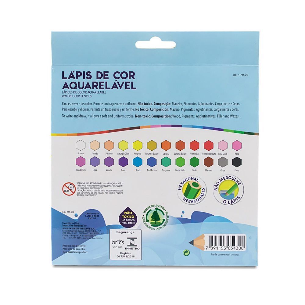 Lápis de Cor Aquarelável 24 Unidades Acrilex - 09654