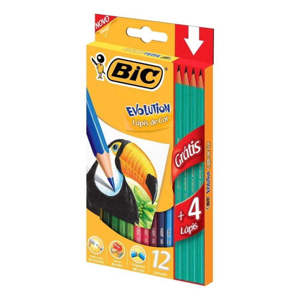 Lápis de Cor Evolution 12 Cores e 4 Lápis Preto Bic - 902545