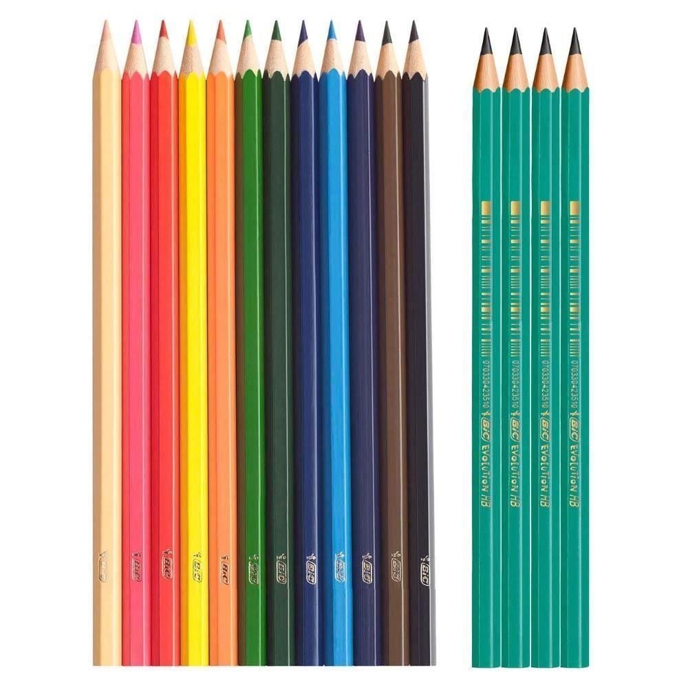 Lápis de Cor Evolution 12 Cores e 4 Lápis Preto Bic - 902545