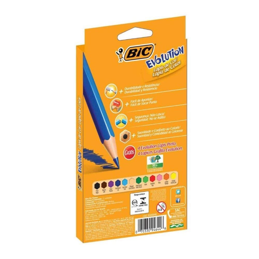 Lápis de Cor Evolution 12 Cores e 4 Lápis Preto Bic - 902545
