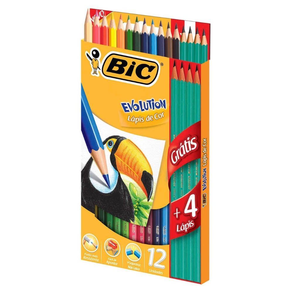 Lápis De Cor Evolution Com 12 Cores E 4 Lápis Preto Bic - 902545