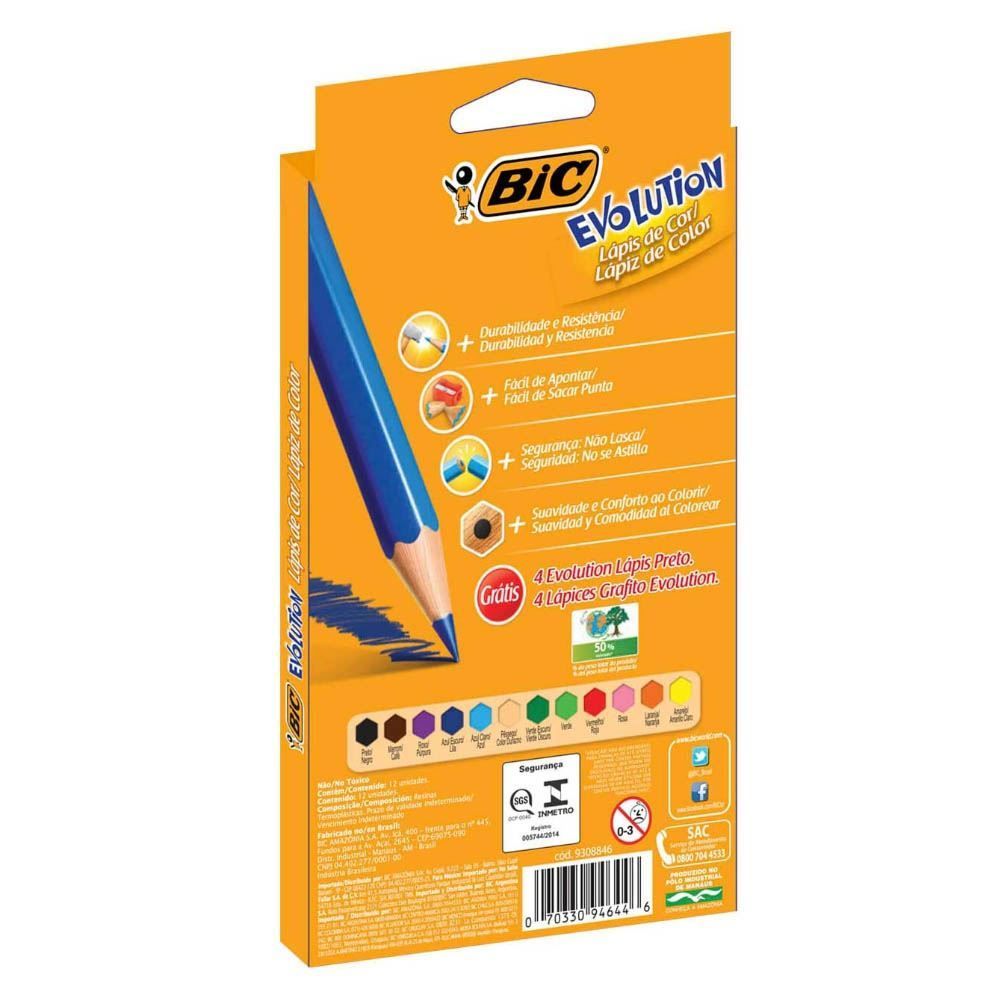 Lápis De Cor Evolution Com 12 Cores E 4 Lápis Preto Bic - 902545