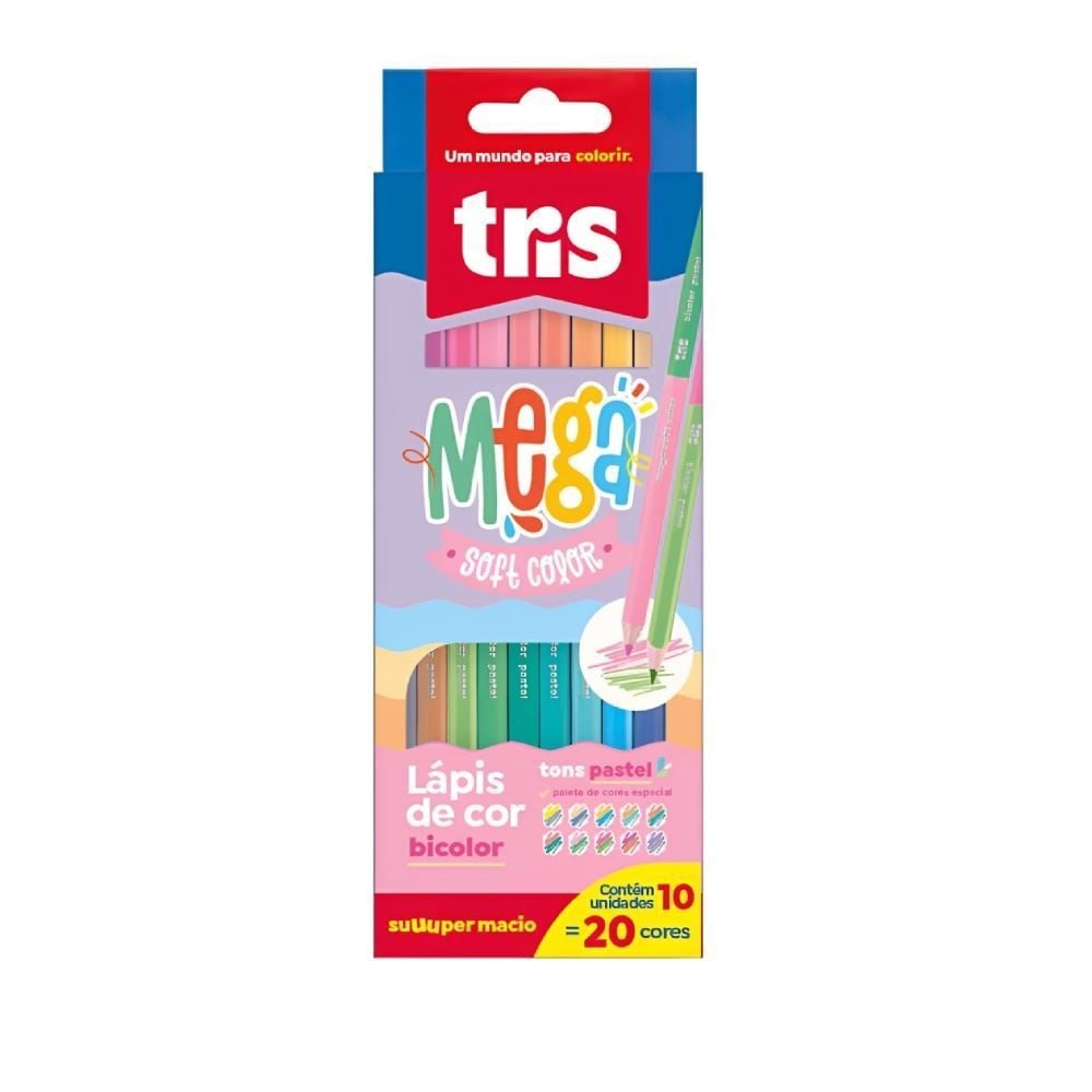 Lápis de Cor Ponta Dupla Mega Soft Color Tris - 10 Unidades