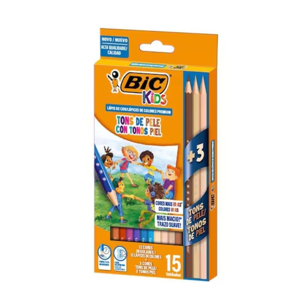 Lapis de Cor Premuim Kids 12 Cores e 3 Tons de Pele Bic - 301088