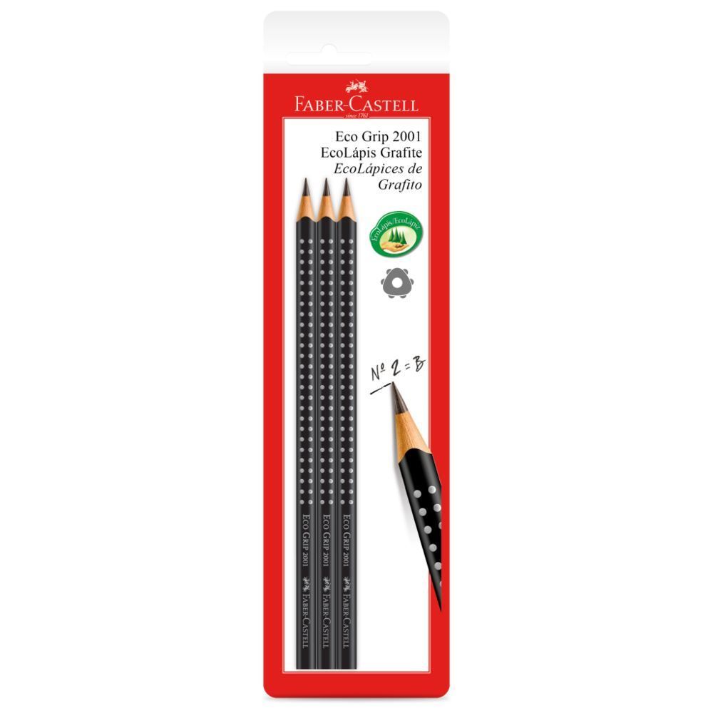 Lápis Preto Ecolápis Grip 3 Unidades Faber Castell - SM/2001WAP
