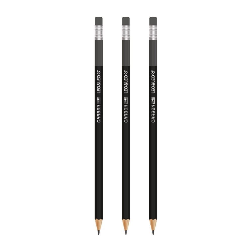 Lápis Grafite 3B Carbon Line com Borracha Leo&Leo - 3 Unidades