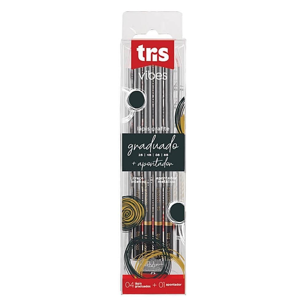Lápis Grafite Graduado Vibes com Apontador Tris - 5 Unidades