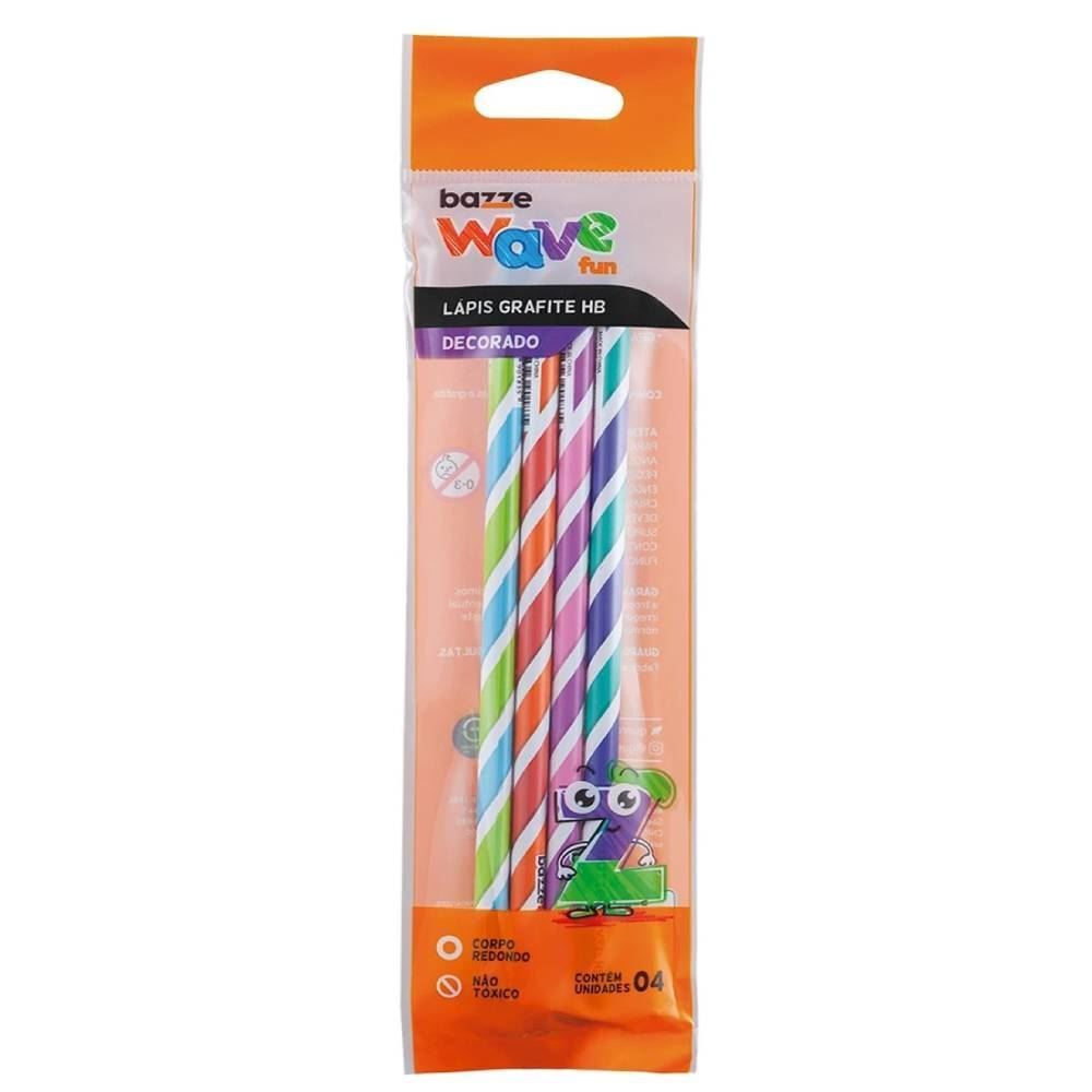 Lápis Grafite Wave Fun Bazze - 4 Unidades