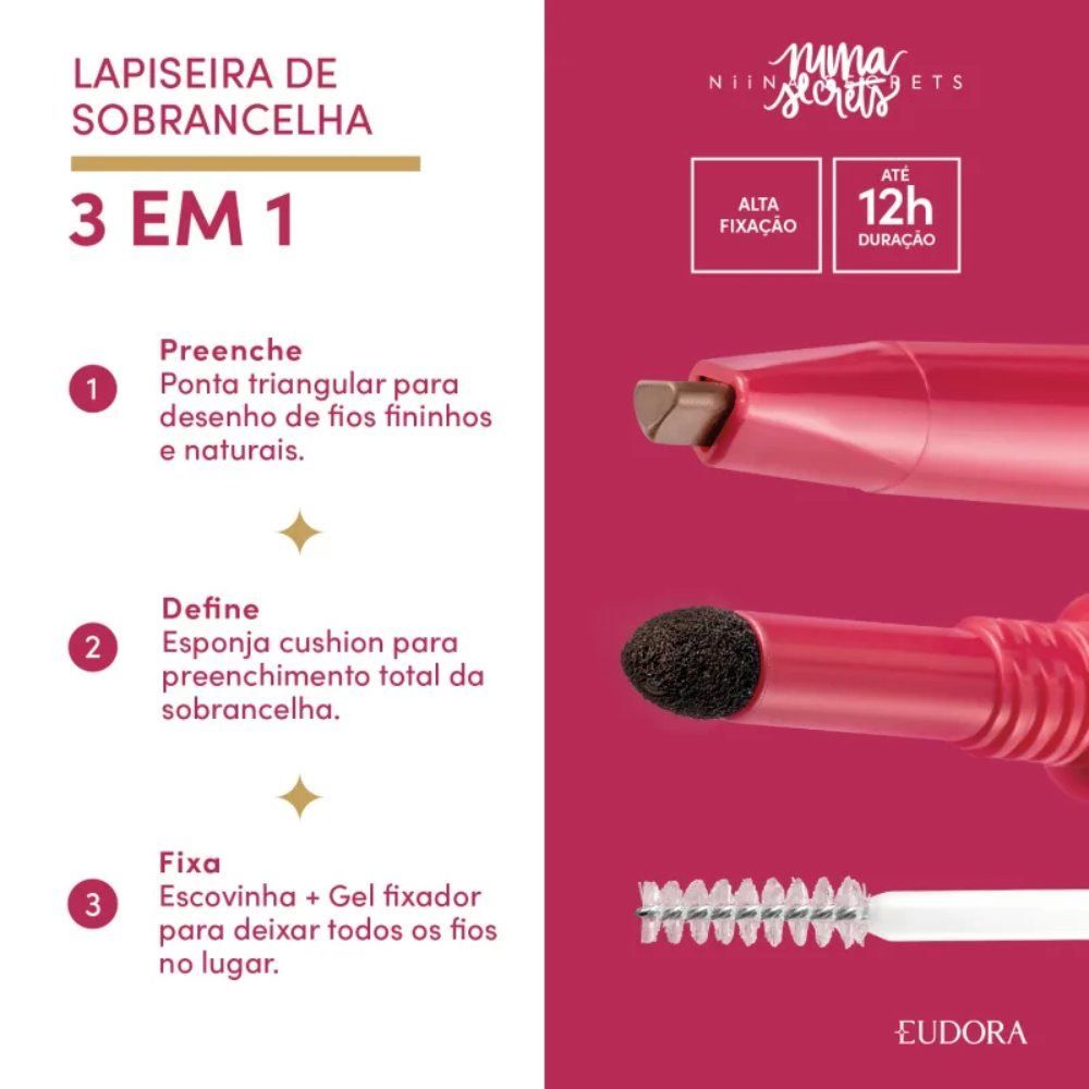 Lapiseira De Sobrancelha 3 Em 1 Marrom Claro Niina Secrets - 1,1g