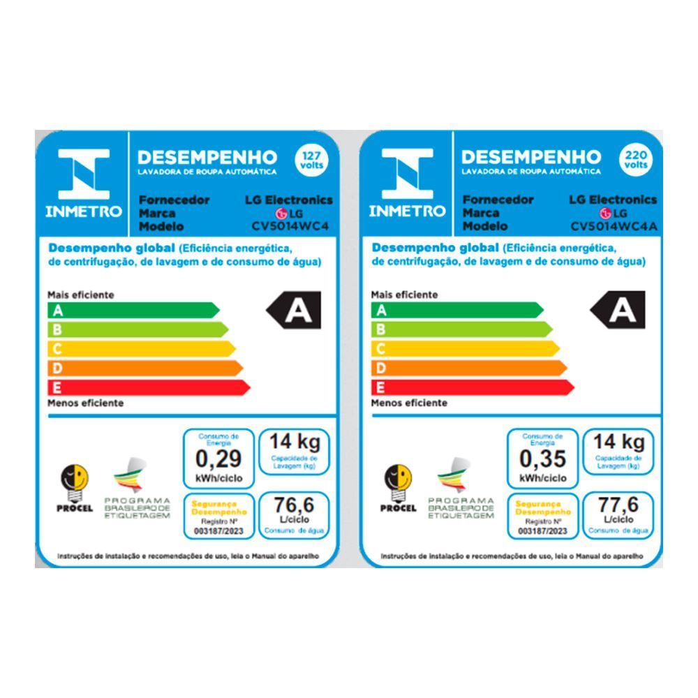 Lava e Seca LG 14kg Smart Branca com Inteligência Artificial VC4