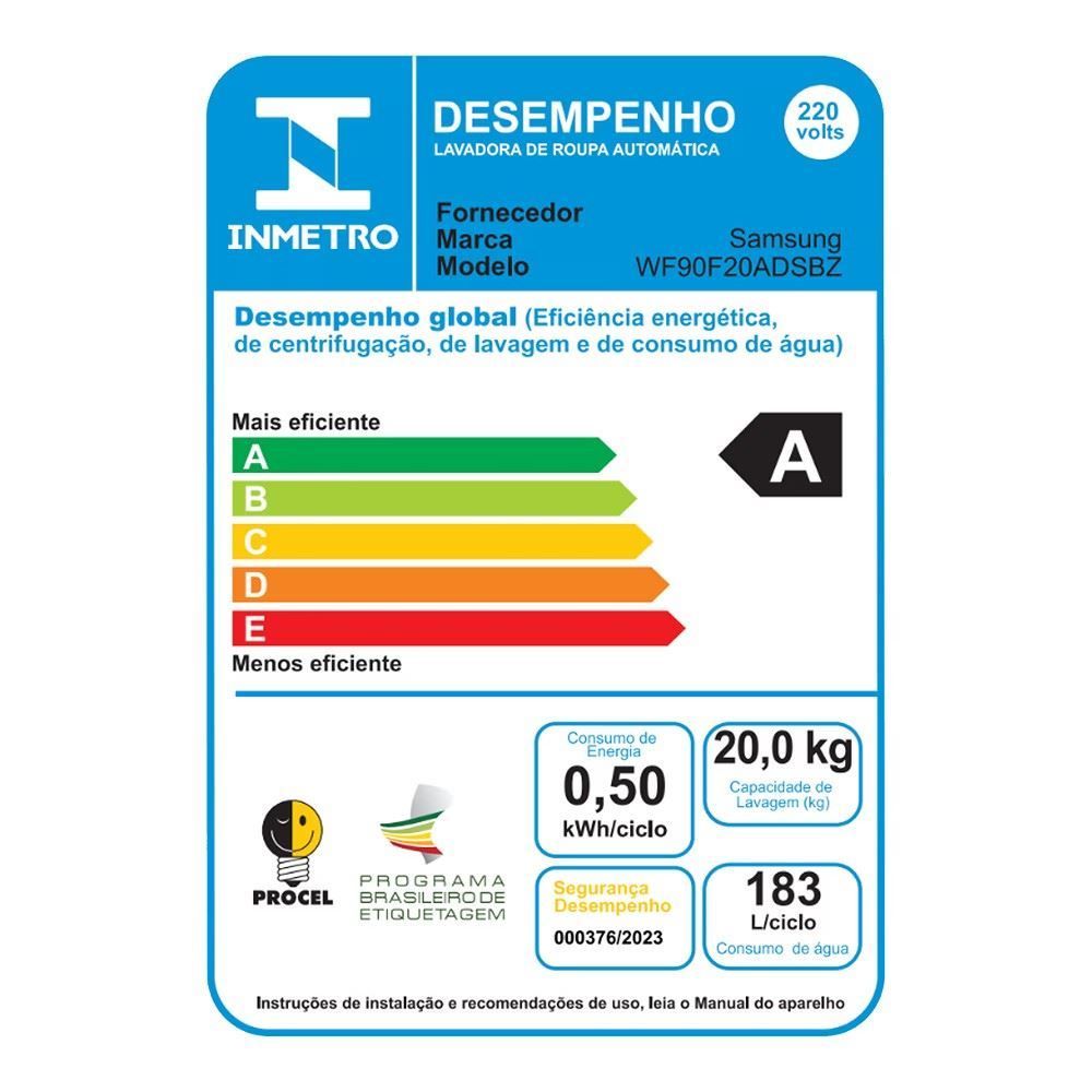 Lavadora de Roupas Samsung Bespoke Wf90f Ai Laundry 20Kg